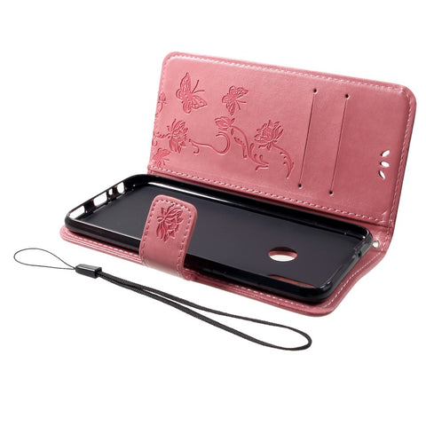 Imprint Butterfly Flowers Leather Stand Wallet Cell Phone Case for Huawei Honor 10 Lite