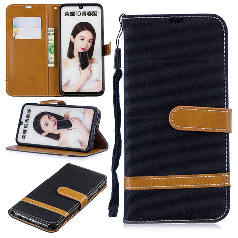 Two-tone Jean Cloth PU Leather Mobile Cover with Stand for Huawei P Smart (2019) / Honor 10 Lite