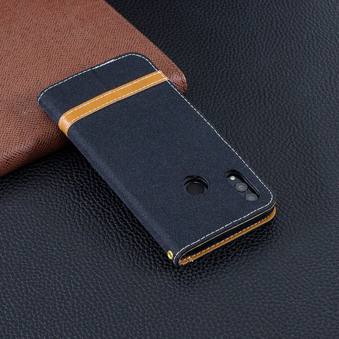 Two-tone Jean Cloth PU Leather Mobile Cover with Stand for Huawei P Smart (2019) / Honor 10 Lite