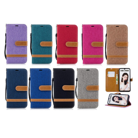 Two-tone Jean Cloth PU Leather Mobile Cover with Stand for Huawei P Smart (2019) / Honor 10 Lite