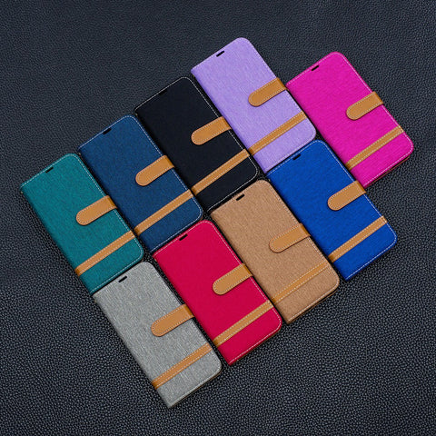 Two-tone Jean Cloth PU Leather Mobile Cover with Stand for Huawei P Smart (2019) / Honor 10 Lite