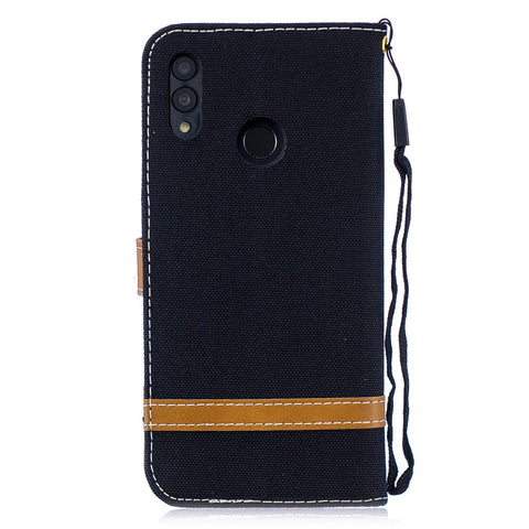 Two-tone Jean Cloth PU Leather Mobile Cover with Stand for Huawei P Smart (2019) / Honor 10 Lite