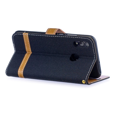 Two-tone Jean Cloth PU Leather Mobile Cover with Stand for Huawei P Smart (2019) / Honor 10 Lite