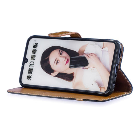 Two-tone Jean Cloth PU Leather Mobile Cover with Stand for Huawei P Smart (2019) / Honor 10 Lite