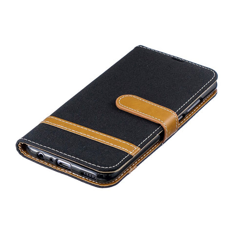 Two-tone Jean Cloth PU Leather Mobile Cover with Stand for Huawei P Smart (2019) / Honor 10 Lite