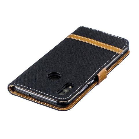 Two-tone Jean Cloth PU Leather Mobile Cover with Stand for Huawei P Smart (2019) / Honor 10 Lite