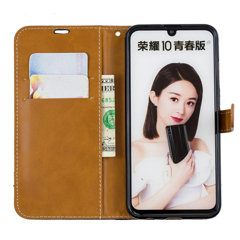 Two-tone Jean Cloth PU Leather Mobile Cover with Stand for Huawei P Smart (2019) / Honor 10 Lite