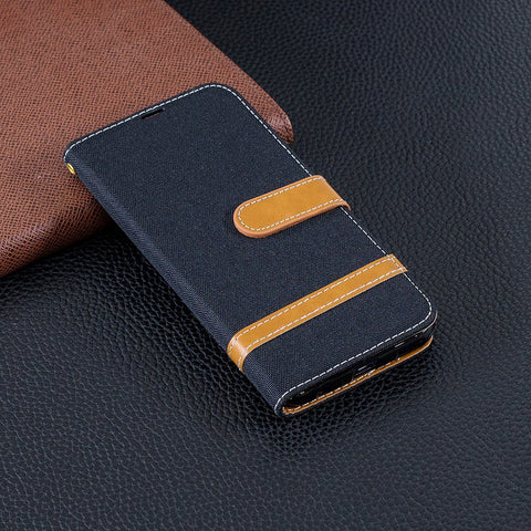 Two-tone Jean Cloth PU Leather Mobile Cover with Stand for Huawei P Smart (2019) / Honor 10 Lite