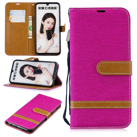 Two-tone Jean Cloth PU Leather Mobile Cover with Stand for Huawei P Smart (2019) / Honor 10 Lite