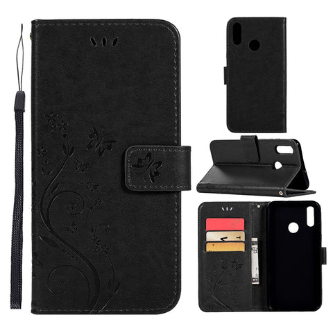Imprint Butterfly Flower Stand Leather Wallet Case for Huawei Honor 10 Lite / P Smart (2019)