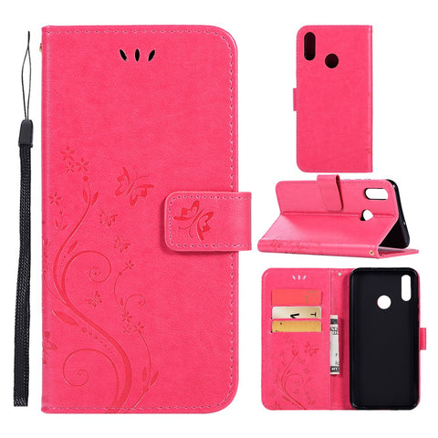 Imprint Butterfly Flower Stand Leather Wallet Case for Huawei Honor 10 Lite / P Smart (2019)