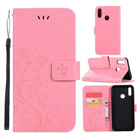 Imprint Butterfly Flower Stand Leather Wallet Case for Huawei Honor 10 Lite / P Smart (2019)