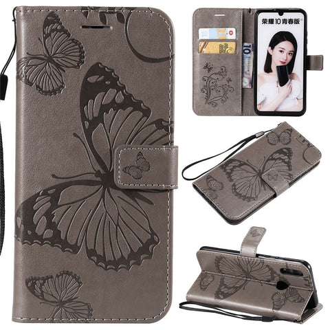 For Huawei Honor 10 Lite / P Smart (2019) Wallet Case Floral Butterfly Imprinted Leather Phone Cover Stand