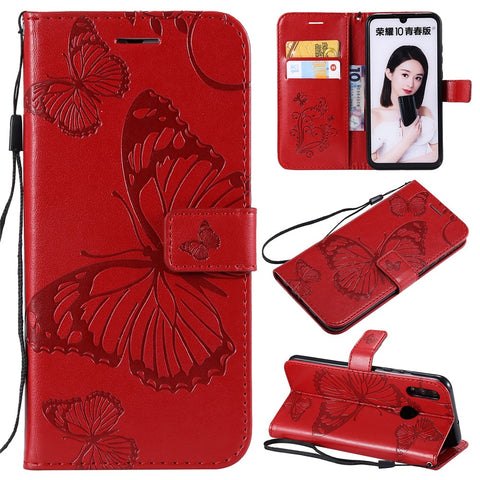 For Huawei Honor 10 Lite / P Smart (2019) Wallet Case Floral Butterfly Imprinted Leather Phone Cover Stand
