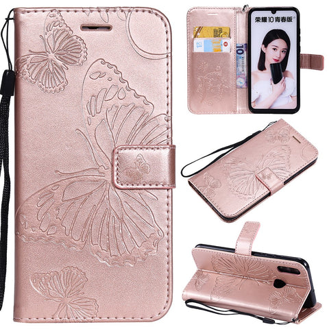 For Huawei Honor 10 Lite / P Smart (2019) Wallet Case Floral Butterfly Imprinted Leather Phone Cover Stand