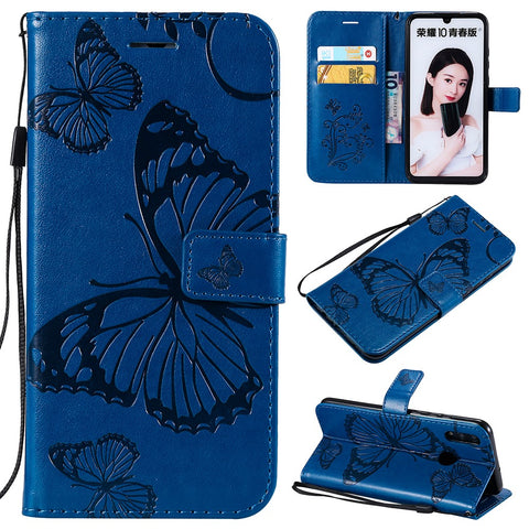 For Huawei Honor 10 Lite / P Smart (2019) Wallet Case Floral Butterfly Imprinted Leather Phone Cover Stand
