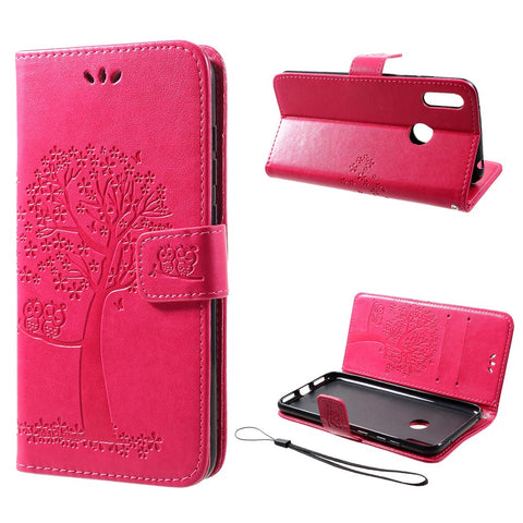 Imprint Tree Owl Wallet Leather Stand Case for Huawei Y7 (2019)