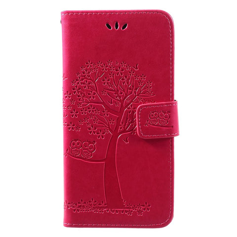 Imprint Tree Owl Wallet Leather Stand Case for Huawei Y7 (2019)