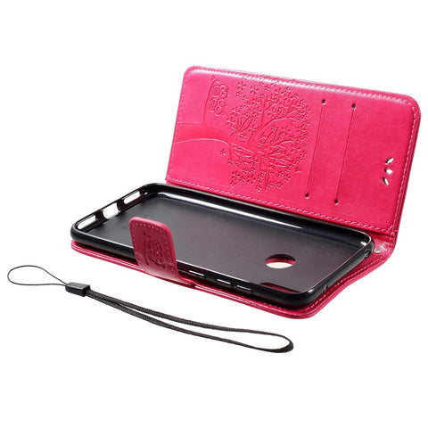 Imprint Tree Owl Wallet Leather Stand Case for Huawei Y7 (2019)
