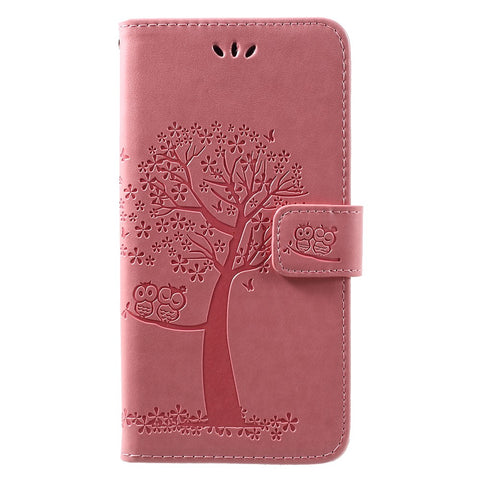 Imprint Tree Owl Wallet Leather Stand Case for Huawei Y7 (2019)