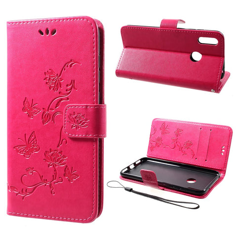 For Huawei Y7 (2019) Imprint Butterfly Flower Leather Protection Casing [Wallet Stand]