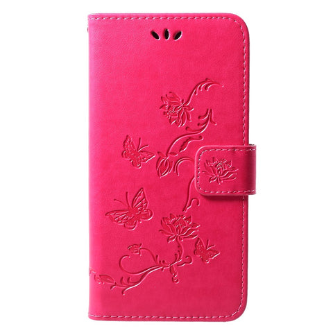 For Huawei Y7 (2019) Imprint Butterfly Flower Leather Protection Casing [Wallet Stand]
