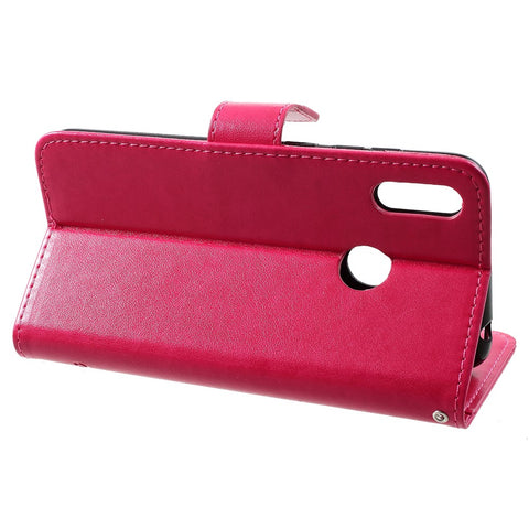 For Huawei Y7 (2019) Imprint Butterfly Flower Leather Protection Casing [Wallet Stand]