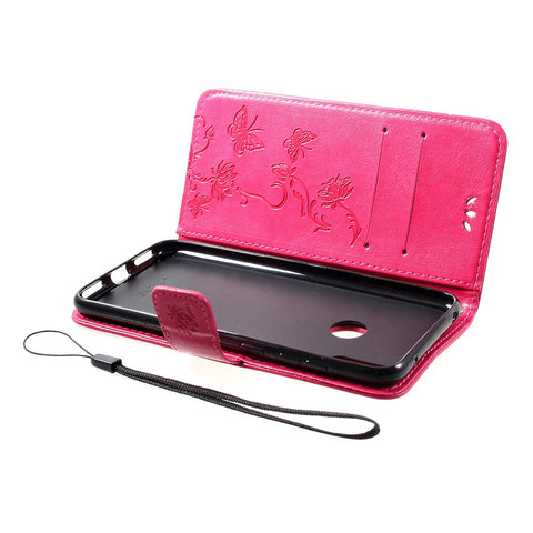 For Huawei Y7 (2019) Imprint Butterfly Flower Leather Protection Casing [Wallet Stand]