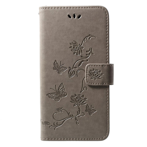 For Huawei Y7 (2019) Imprint Butterfly Flower Leather Protection Casing [Wallet Stand]