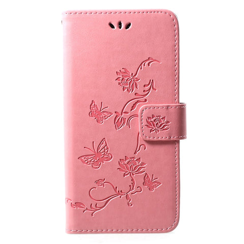 For Huawei Y7 (2019) Imprint Butterfly Flower Leather Protection Casing [Wallet Stand]