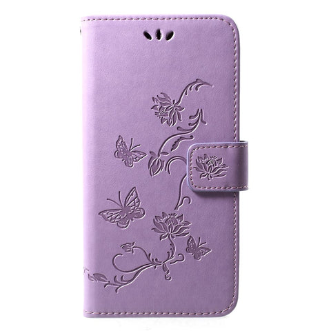 For Huawei Y7 (2019) Imprint Butterfly Flower Leather Protection Casing [Wallet Stand]