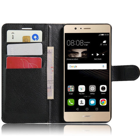 Litchi Grain Folio Flip Leather Wallet Case for Huawei P9 Lite