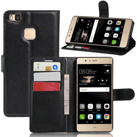 Litchi Grain Folio Flip Leather Wallet Case for Huawei P9 Lite