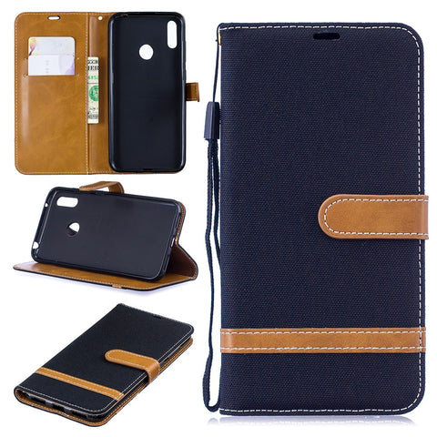 Assorted Color Jeans Cloth Wallet Stand Leather Case for Huawei Y7 (2019)