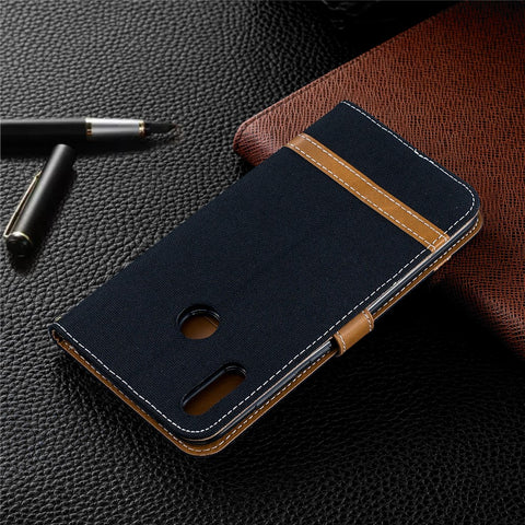 Assorted Color Jeans Cloth Wallet Stand Leather Case for Huawei Y7 (2019)