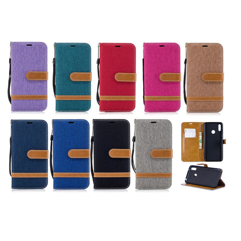 Assorted Color Jeans Cloth Wallet Stand Leather Case for Huawei Y7 (2019)