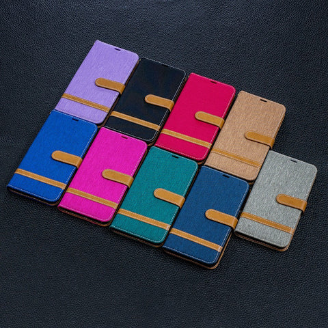 Assorted Color Jeans Cloth Wallet Stand Leather Case for Huawei Y7 (2019)