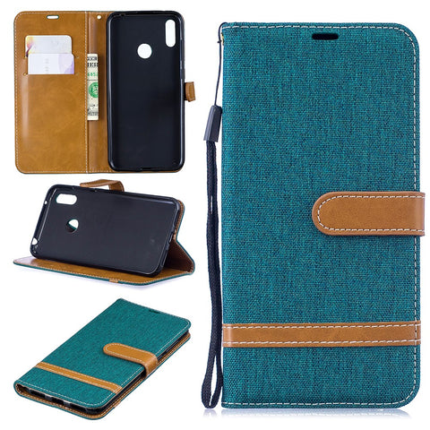 Assorted Color Jeans Cloth Wallet Stand Leather Case for Huawei Y7 (2019)