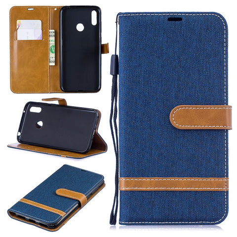 Assorted Color Jeans Cloth Wallet Stand Leather Case for Huawei Y7 (2019)