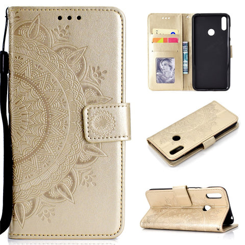 Imprint Flower Leather Wallet Case for Huawei Y7 (2019)