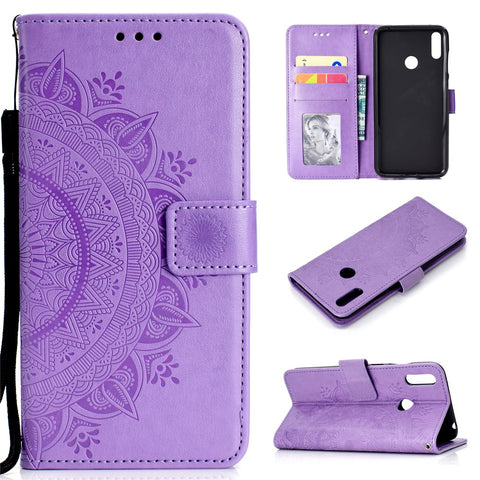 Imprint Flower Leather Wallet Case for Huawei Y7 (2019)