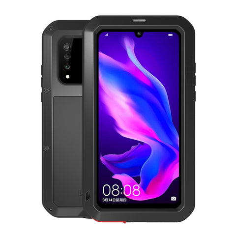 LOVE MEI Shockproof Dropproof Dustproof Metal + Silicone Case with Temepered Glass Film for Huawei P30 Lite New Edition / P30 Lite / nova 4e