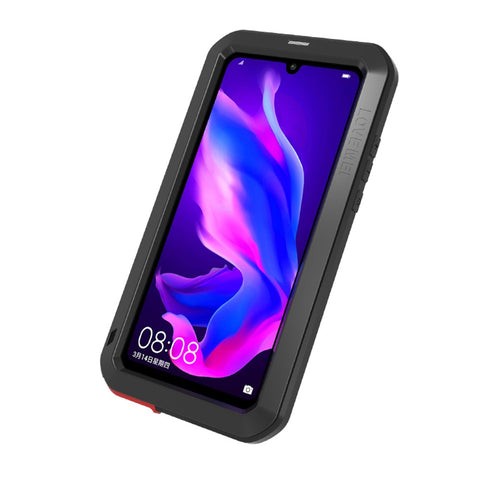 LOVE MEI Shockproof Dropproof Dustproof Metal + Silicone Case with Temepered Glass Film for Huawei P30 Lite New Edition / P30 Lite / nova 4e