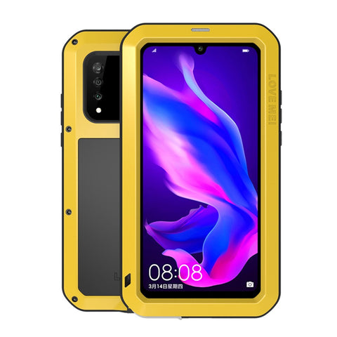 LOVE MEI Shockproof Dropproof Dustproof Metal + Silicone Case with Temepered Glass Film for Huawei P30 Lite New Edition / P30 Lite / nova 4e