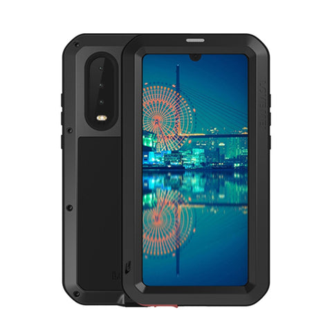 LOVE MEI Metal + Silicone Shockproof Anti-fall Dust-proof Case with Temepered Glass Film for Huawei P30