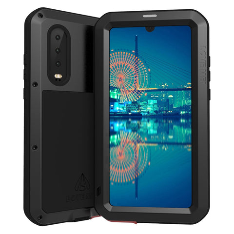 LOVE MEI Metal + Silicone Shockproof Anti-fall Dust-proof Case with Temepered Glass Film for Huawei P30