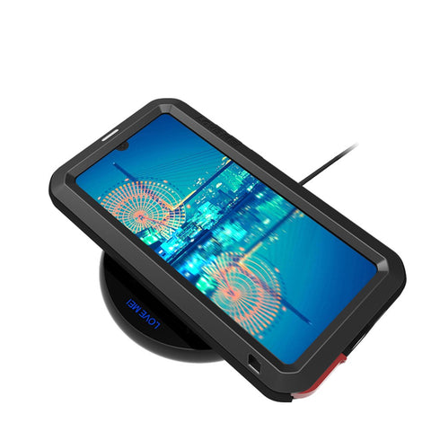 LOVE MEI Metal + Silicone Shockproof Anti-fall Dust-proof Case with Temepered Glass Film for Huawei P30