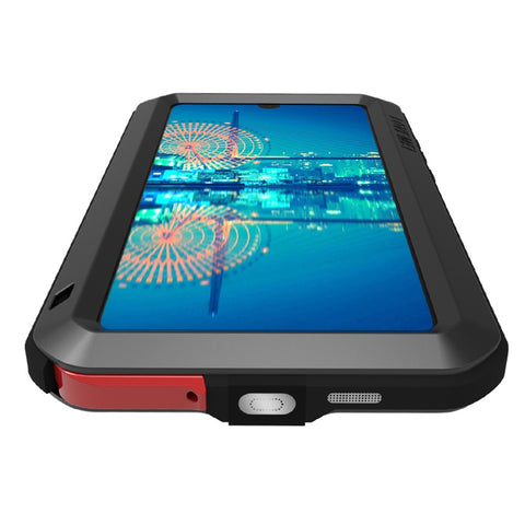 LOVE MEI Metal + Silicone Shockproof Anti-fall Dust-proof Case with Temepered Glass Film for Huawei P30