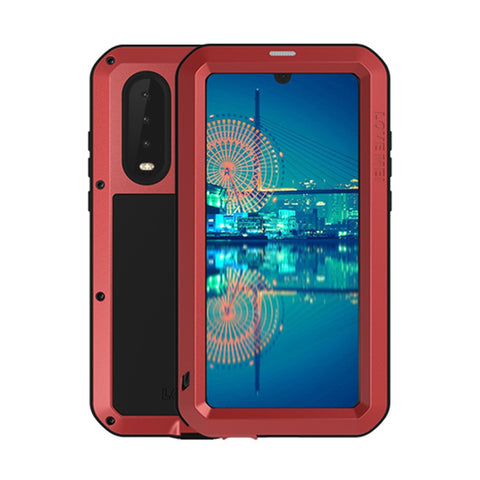 LOVE MEI Metal + Silicone Shockproof Anti-fall Dust-proof Case with Temepered Glass Film for Huawei P30