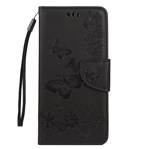 Imprint Butterfly Flower Leather Wallet Cell Phone Case for Huawei Y7 (2019)